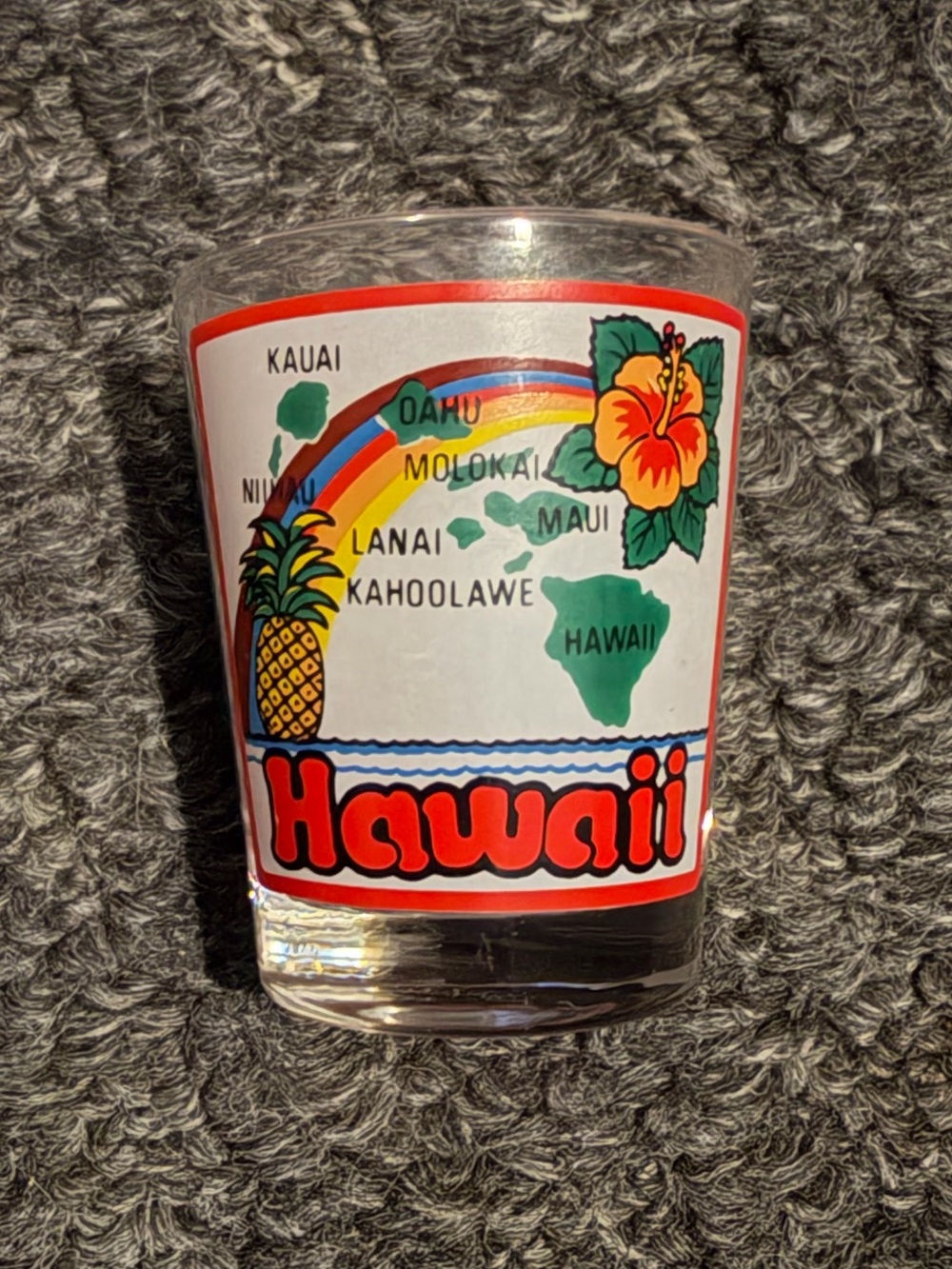 Hawaii Shot Glass with Island Map and Flower Design